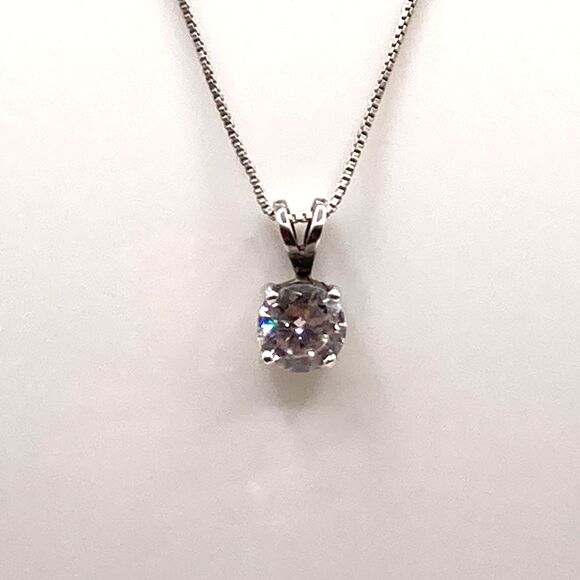 Sterling Silver Large Faceted Clear Crystal Solitaire Pendant and Chain Necklace - Picture 4 of 7
